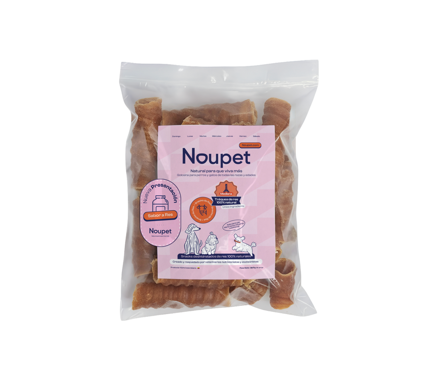 Tráqueas de Res medianas deshidratadas 100% natural Noupet