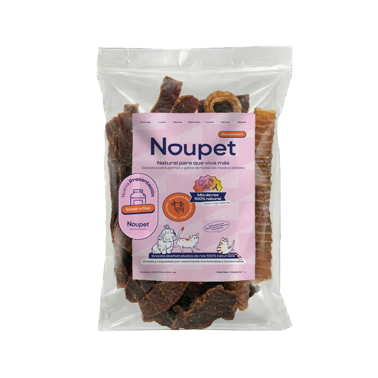 Mix de Res deshidratados (corazón, tráquea, hígado, pulmón) 100% natural Noupet
