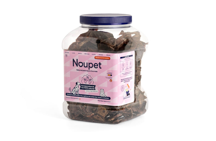 Corazoncitos de res Noupet, un solo ingrediente y 68% de proteína