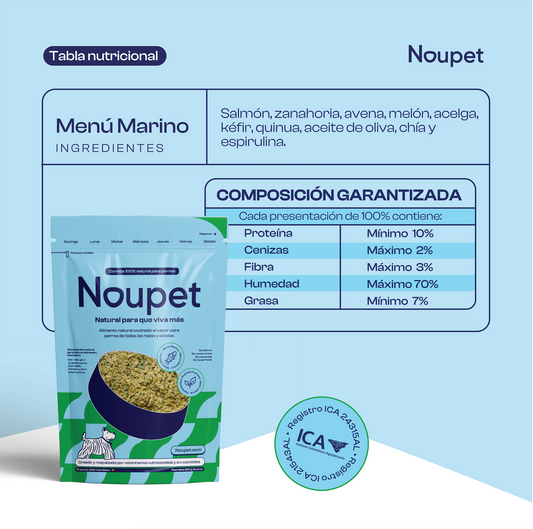 Menú Marino (Salmón) Alimento Natural cocinado Noupet