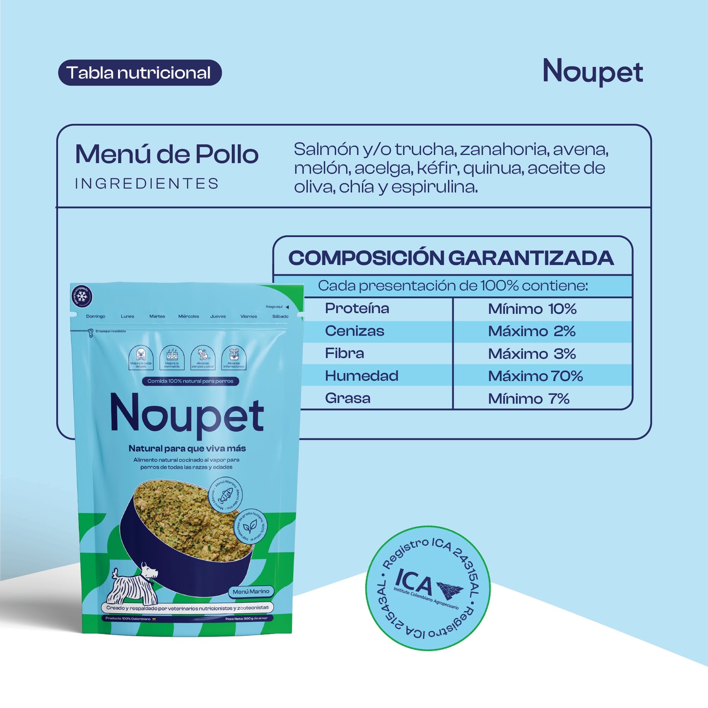 Menú Marino (Salmón) Alimento Natural cocinado Noupet