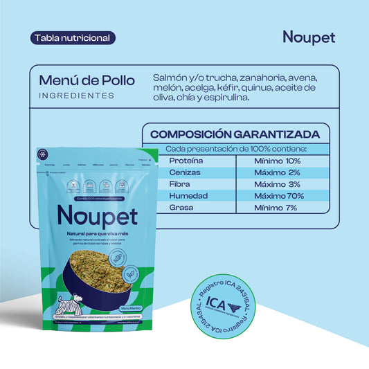 Menú Marino (Salmón) Alimento Natural cocinado Noupet